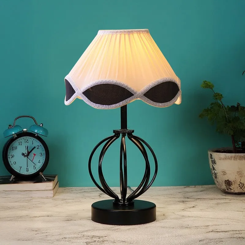 Auryssa Cotton Table Lamp With Wooden Base - Ivory media 3