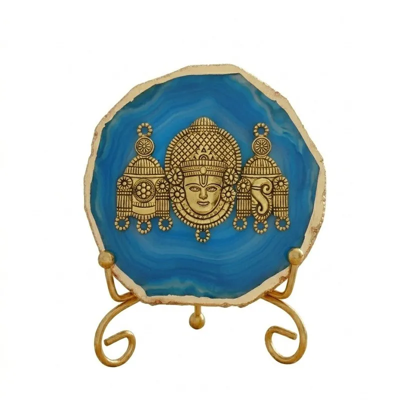 Mahalakshmi Agate Showpiece With Stand - Blue & Gold media 3