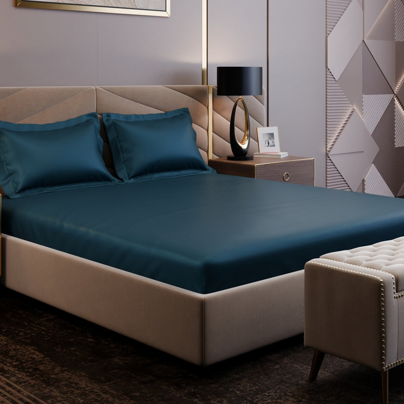 Panache Pure Cotton Fitted Bedsheets (Teal) - 350 TC