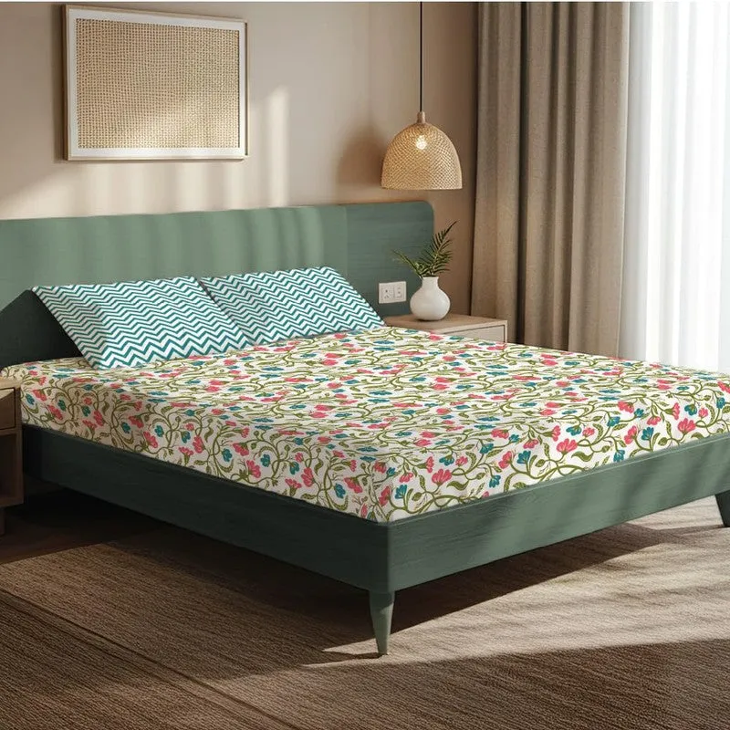 Color Splash Bloom Floral Cotton Bedsheets (Multicolor) - 200 TC media 1