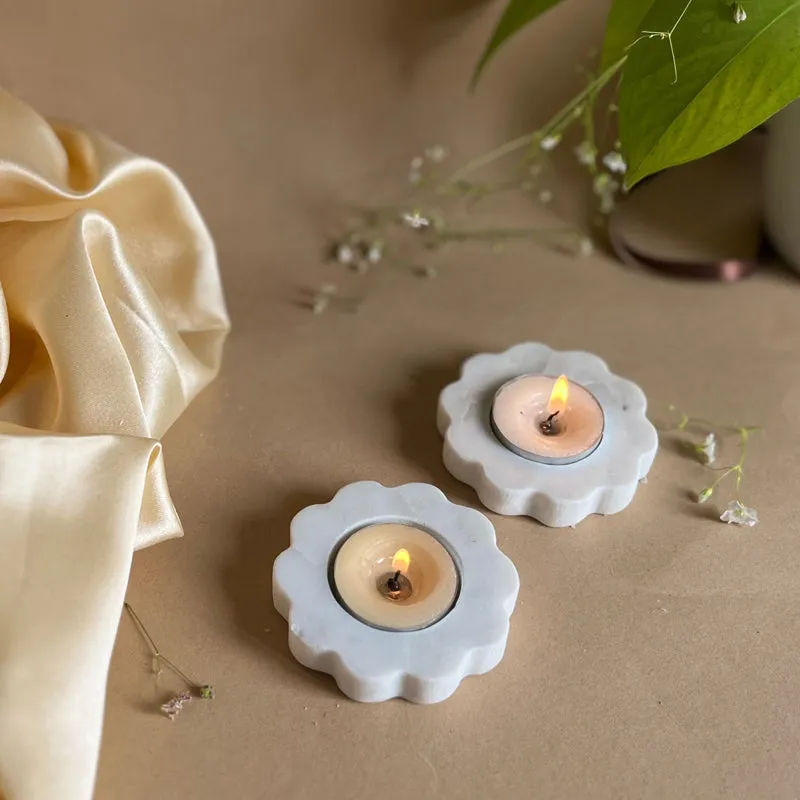 Eudora Bloom Flora Handcrafted Marble Tealight Candle Holder - Set Of Two media 3