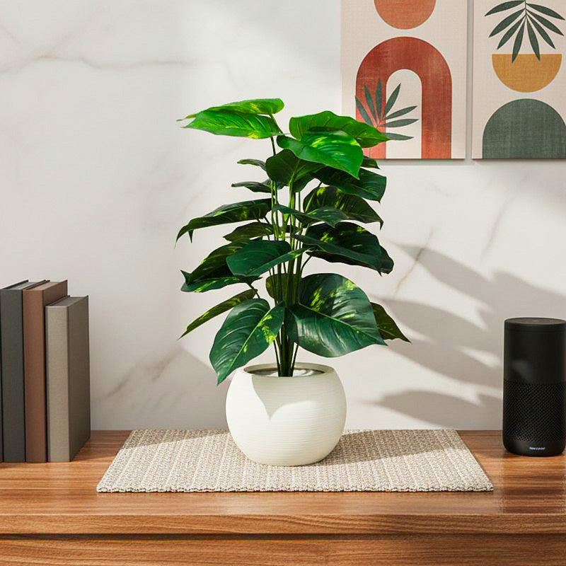 Dewroot Artificial Plant With Black Plastic Pot - 2.6 Feet
