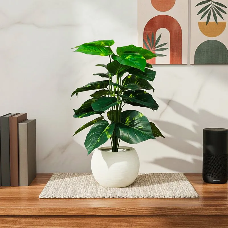 Dewroot Artificial Plant With Black Plastic Pot - 2.6 Feet media 1