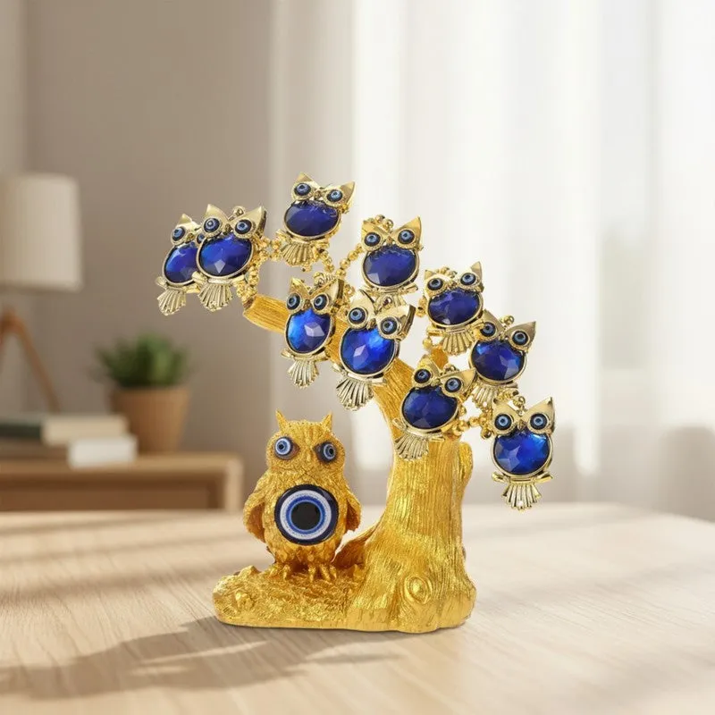 Sapphire Owl Evil Eye Resin Showpiece media 1