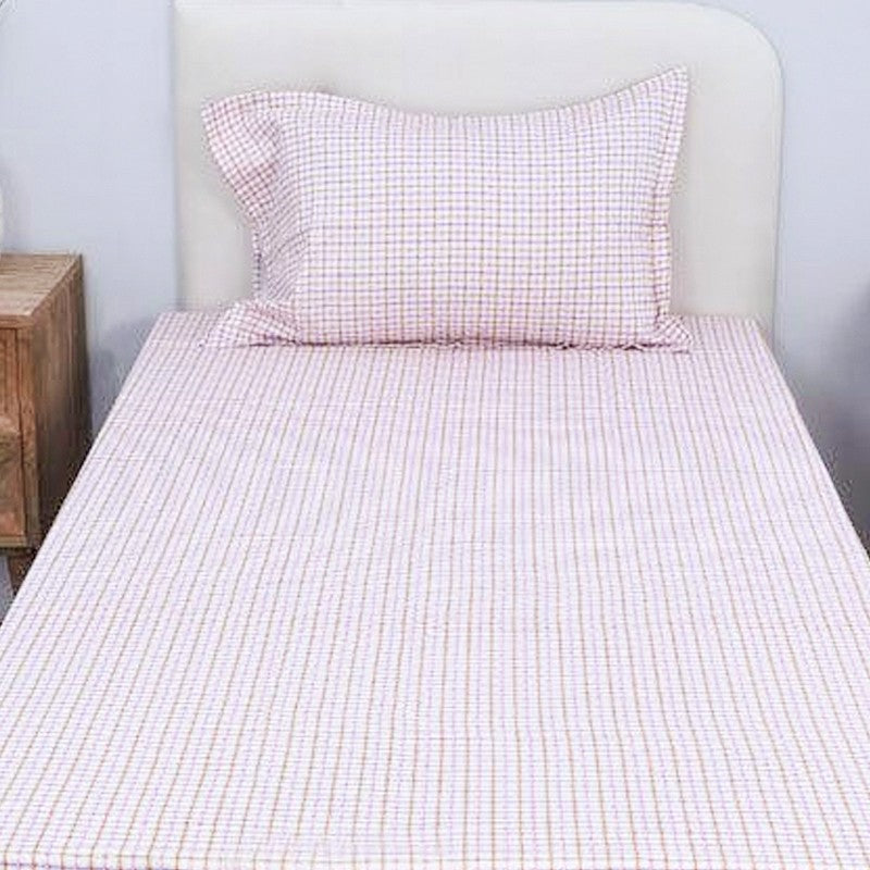 Mizomeen Checkered Printed Cotton Bedsheet (Purple) - 200 TC media 3