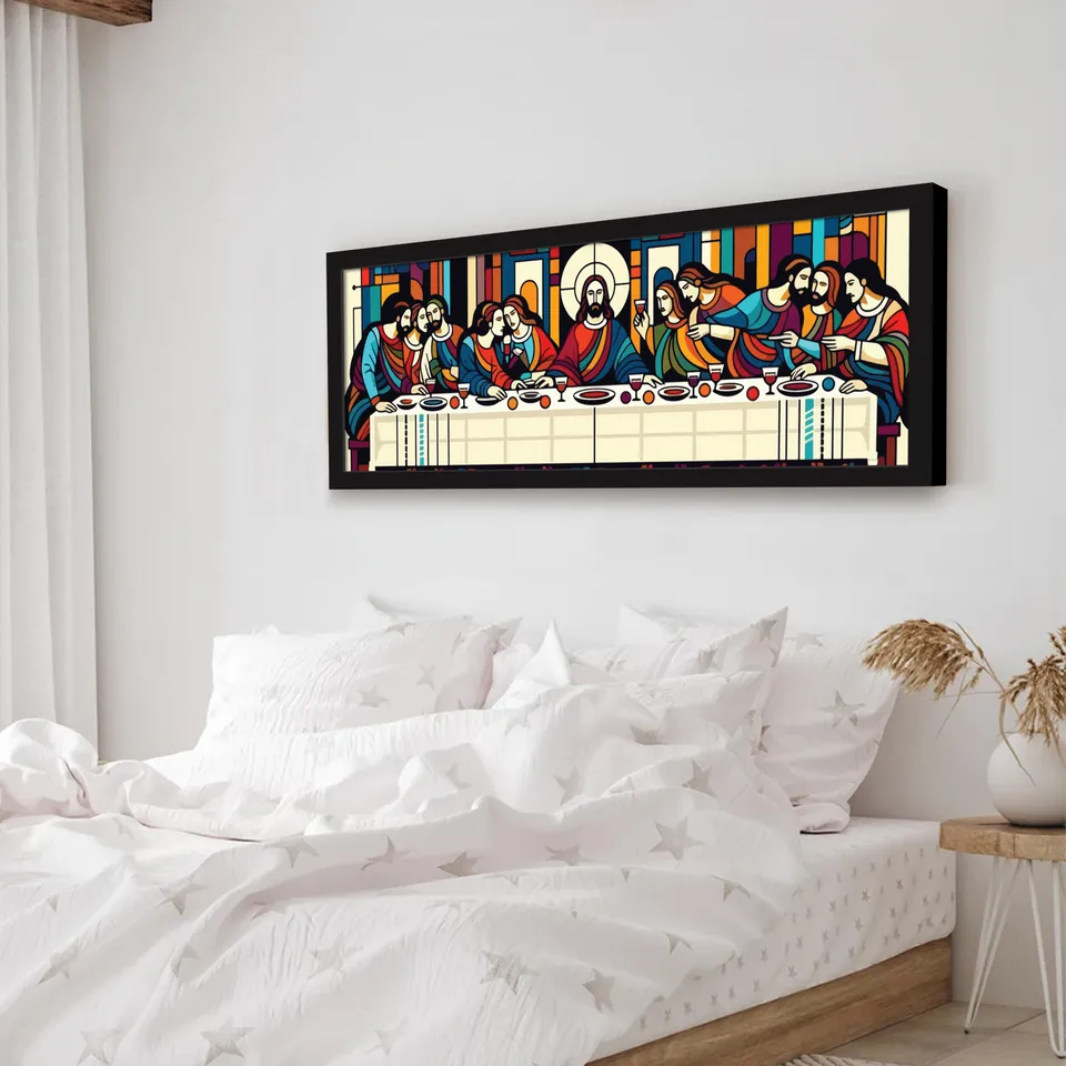 Sacred Last Supper Wall Painting With Frame media 4