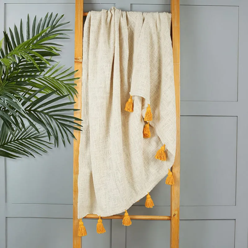 Tassura Tasselled Cotton Throw - Yellow media 1