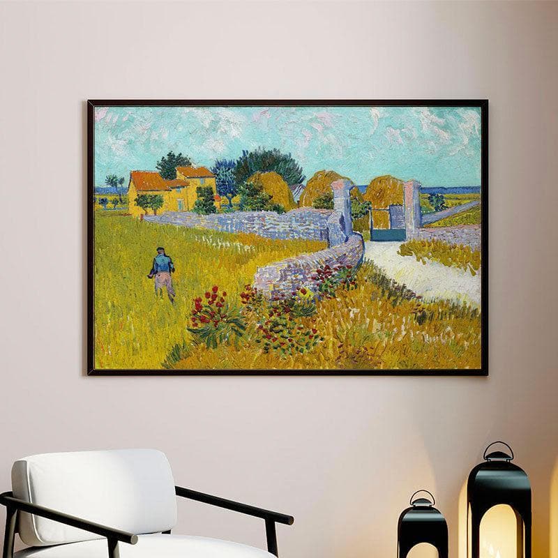 Farmhouse In Provence Canvas Wall Painting - Black Frame - Small