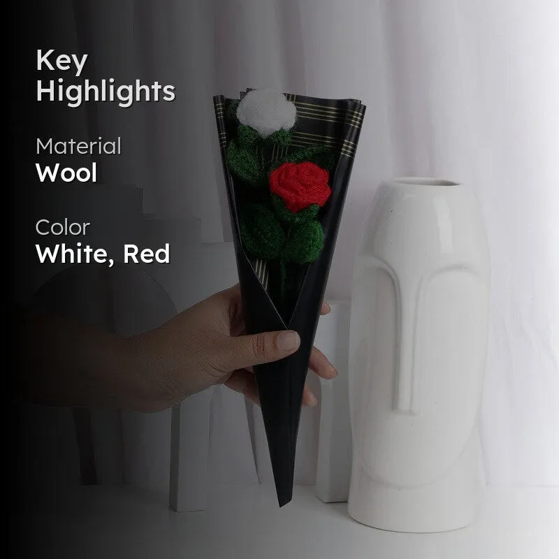 Crochet Handmade Rose Bouquet (White,Red) - Set Of Two media 2