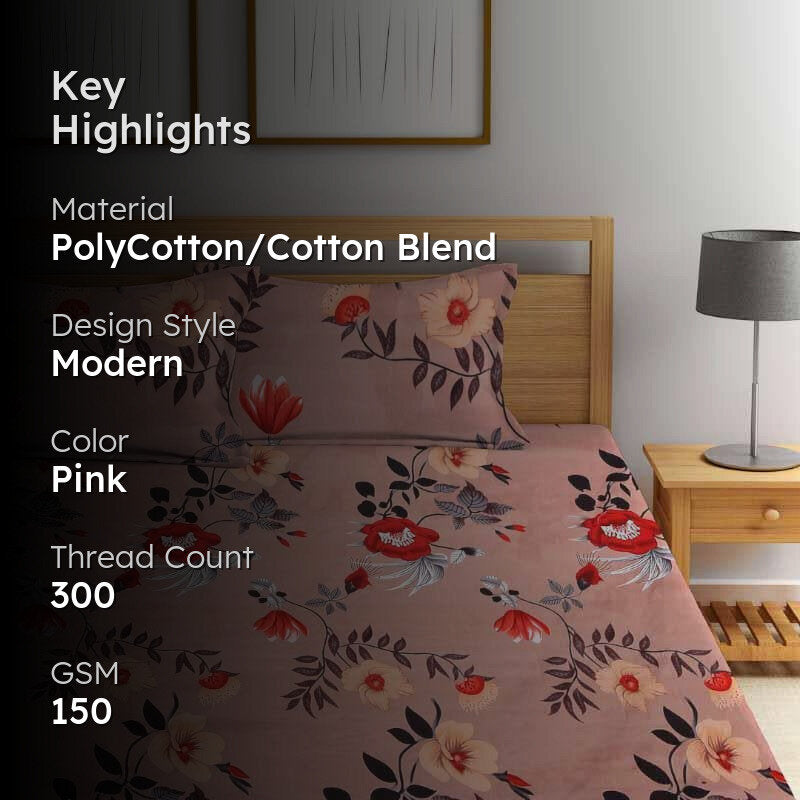 Lush Florals Printed Bedsheet - 150 GSM media 2