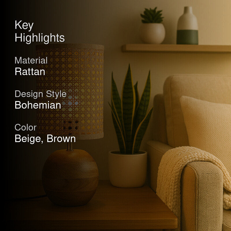 GridLit Rattan Table Lamp - Beige,Brown media 2