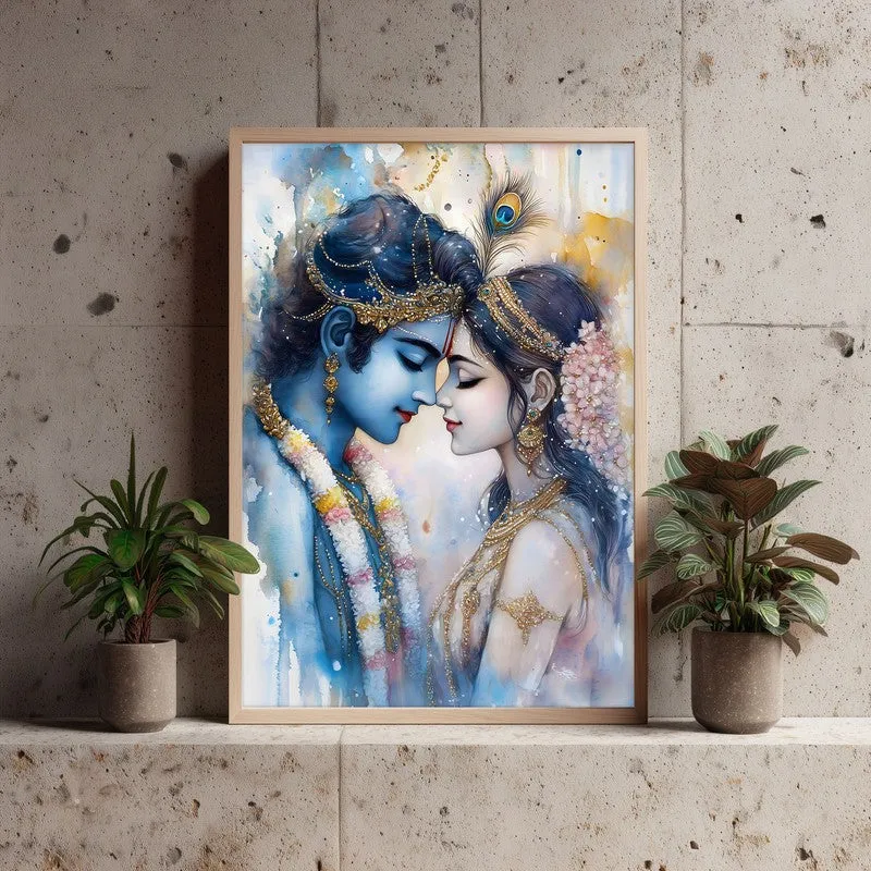 Radhe Gopala Spiritual Archival Paper Wall Painting - Natural Brown Frame media 3