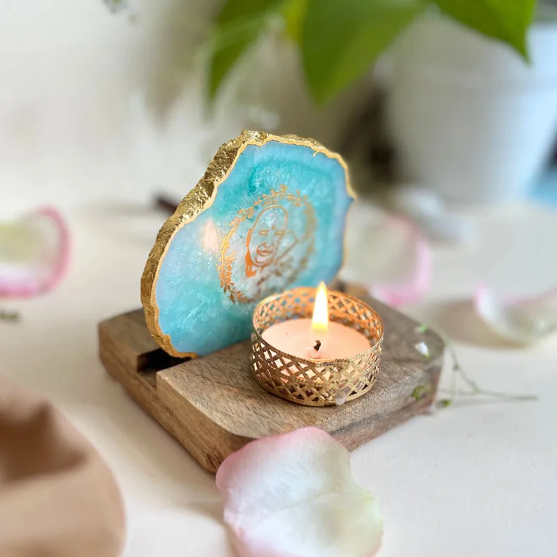 Sacred Guruji Handcrafted Agate Religious Accent With Tealight Candle Holder - Green media 4