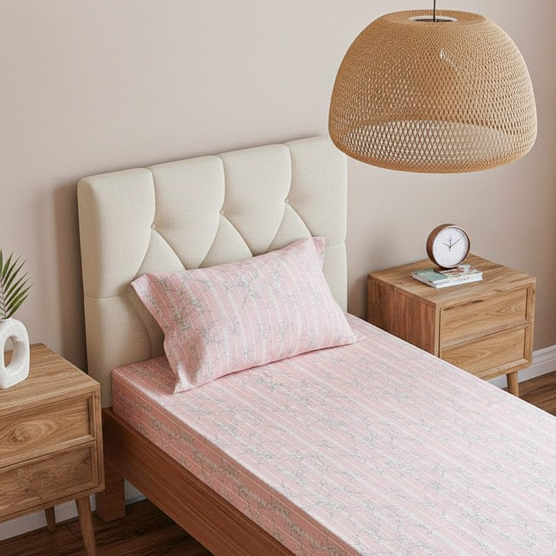 Grassy Flora Printed Cotton Bedsheet (Peach) - 200 TC media 3