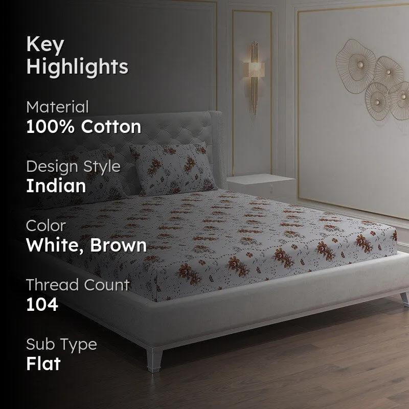 Monte Carlo Petal Matrix Cotton Bedsheet (White,Brown) - 104 TC media 2