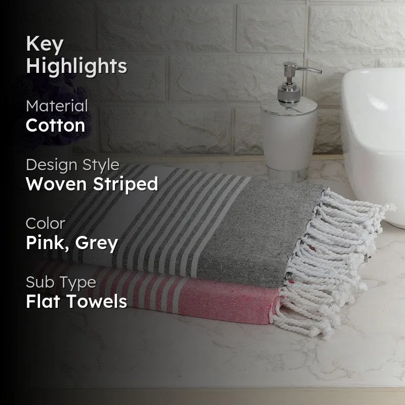 Loomera Striped Cotton Bath Towels (Pink & Grey) - Set Of Two media 2