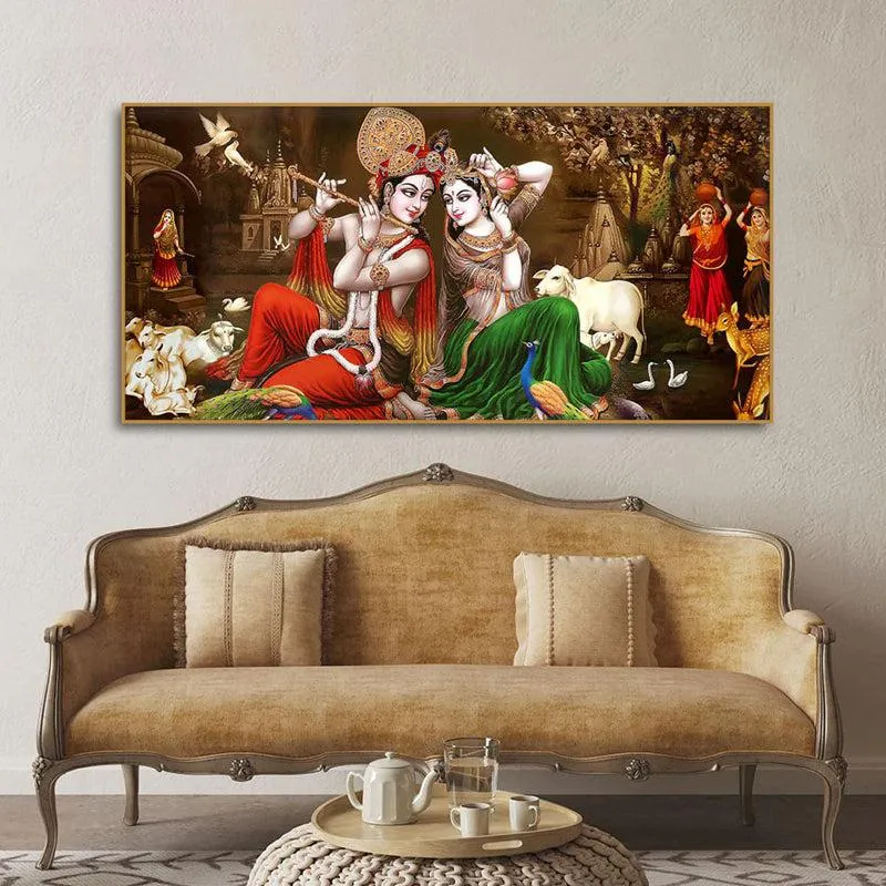 Sri Radhe Gopala Spiritual Canvas Wall Painting With Frame media 1