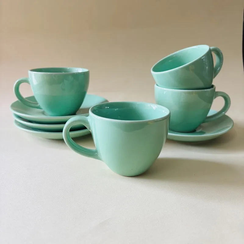 Ceramic Cup & Saucer (Sage Green/180 mL Each) - Set of Four media 6