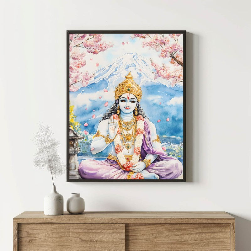Vaikunthanatha Spiritual Archival Paper Wall Painting With Frame - Black