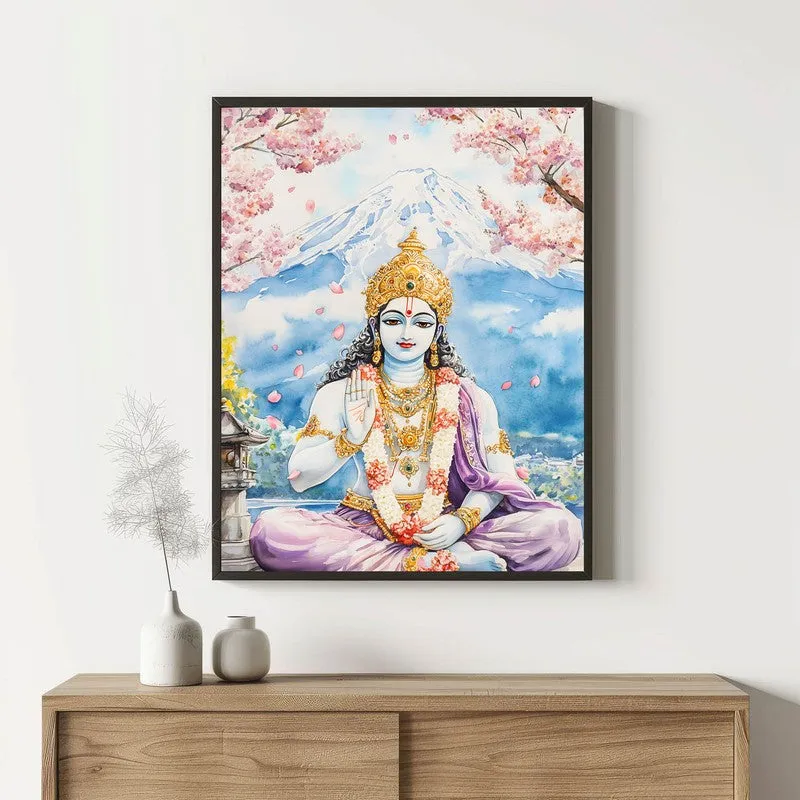 Vaikunthanatha Spiritual Archival Paper Wall Painting With Frame - Black media 1