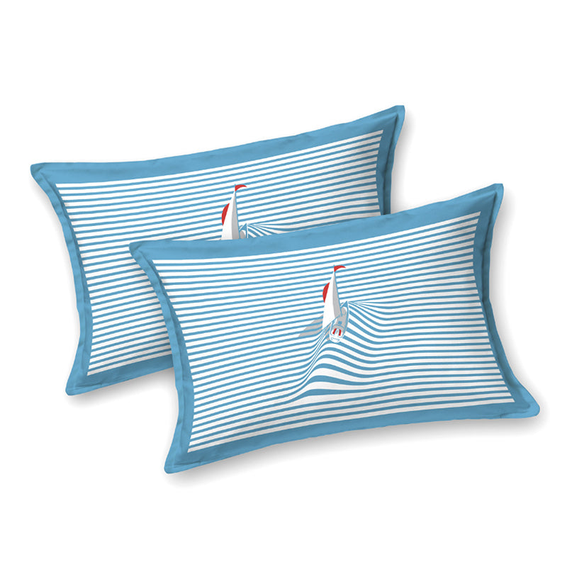 Illusion Stripey Sails Cotton Bedsheet (Blue) - 200 TC media 5