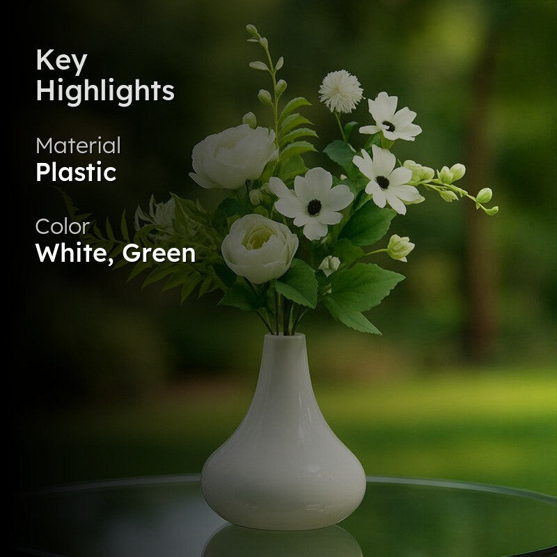 Rossity Faux Plastic Artificial Rose Bouquet (White & Green) - Set Of Three media 2