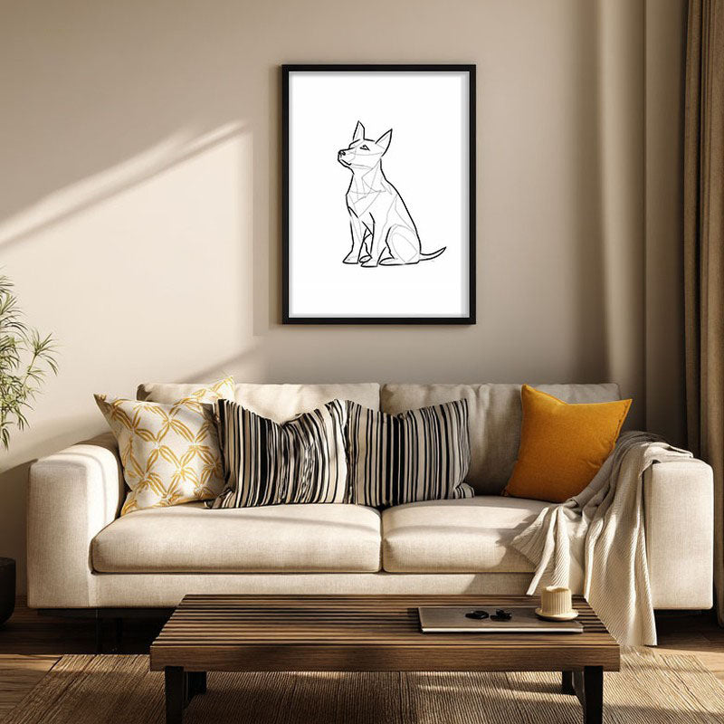 Geometric Dog Archival Canvas Wall Art - Black Frame