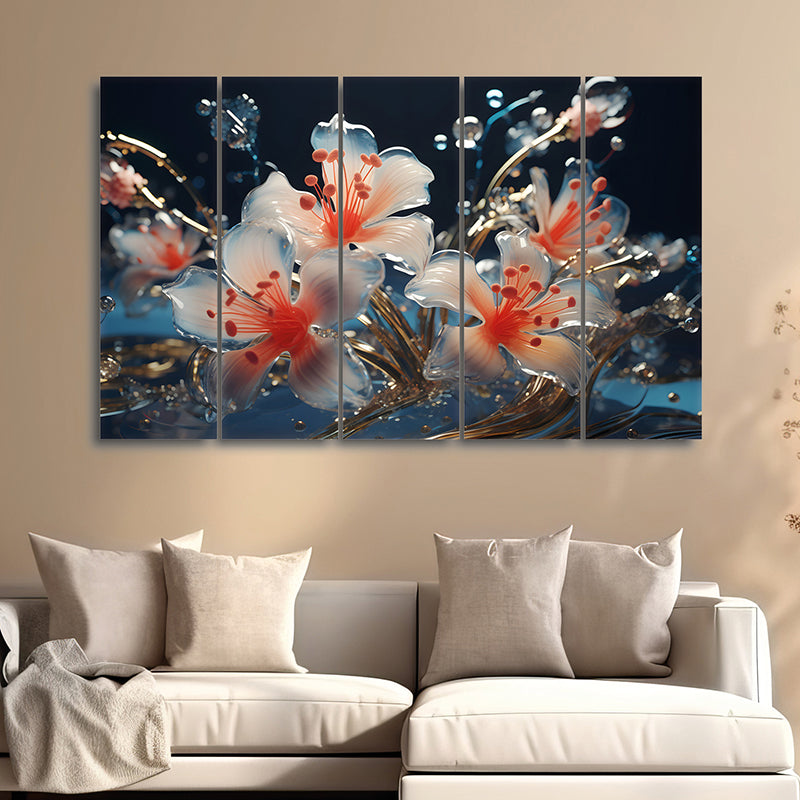 Liquid Flora I Canvas Wall Art - Set Of Five