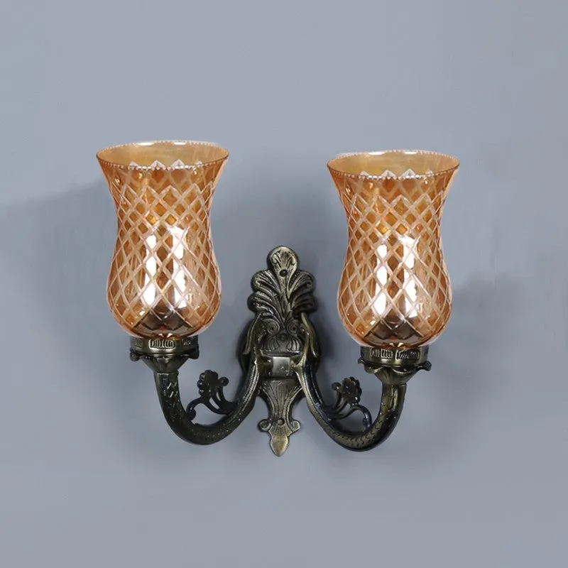 Honey Glow Dual Amber Antique Base Glass Wall Lamp media 5