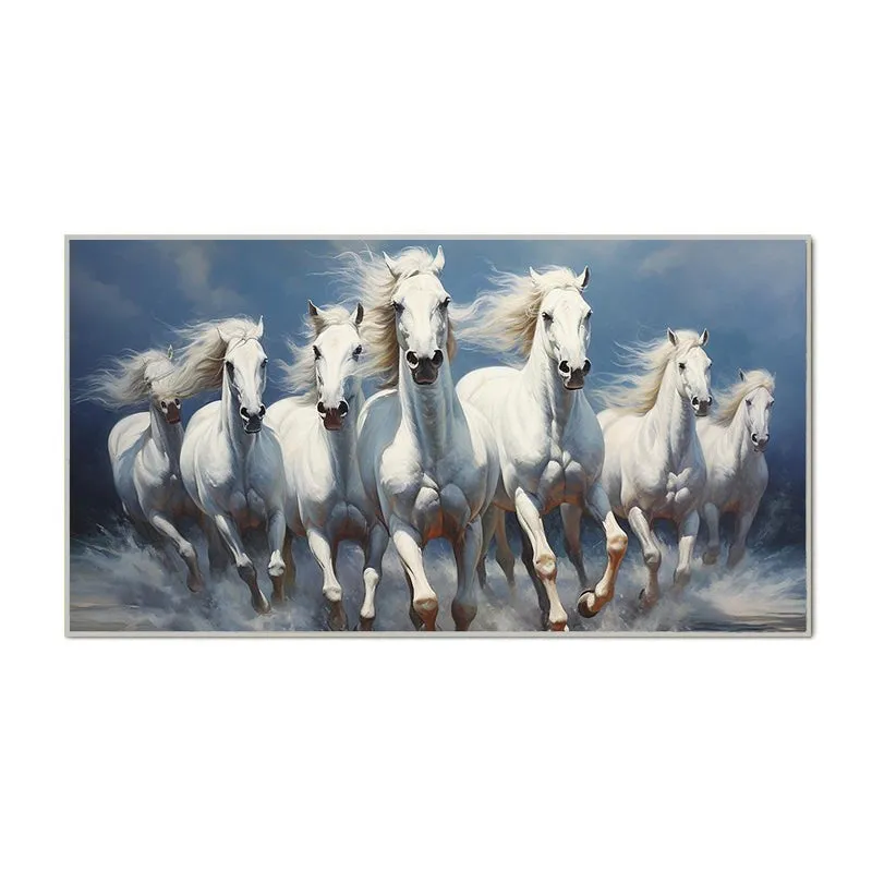 Galloping Palominos Canvas Wall Painting With Frame - White media 4