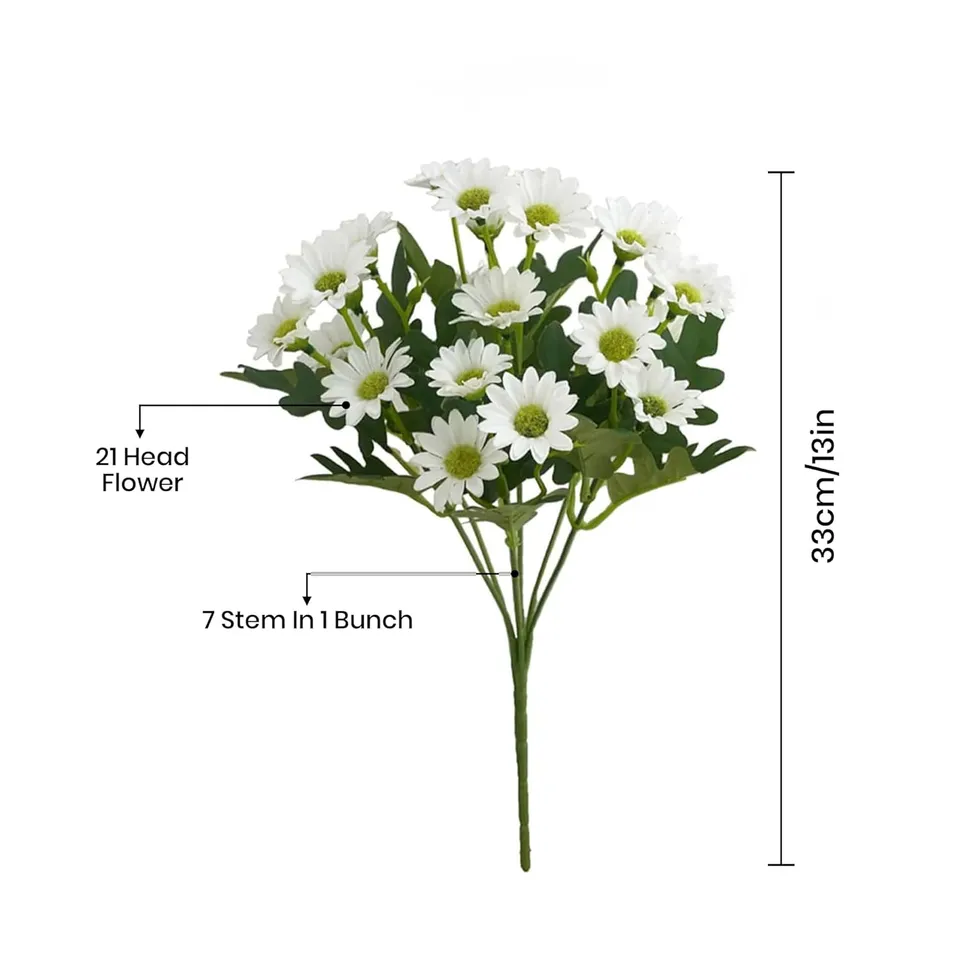Azure Daisy Artificial Flower (White) - Set of Two media 6