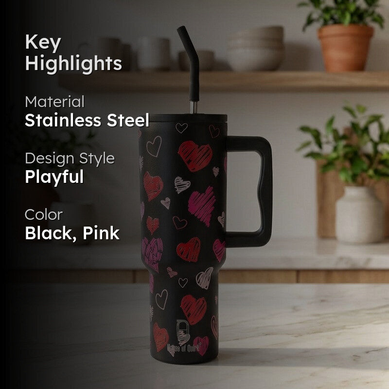 Heart Shale Stainless Steel Tumbler (1200 ML) - Black media 2