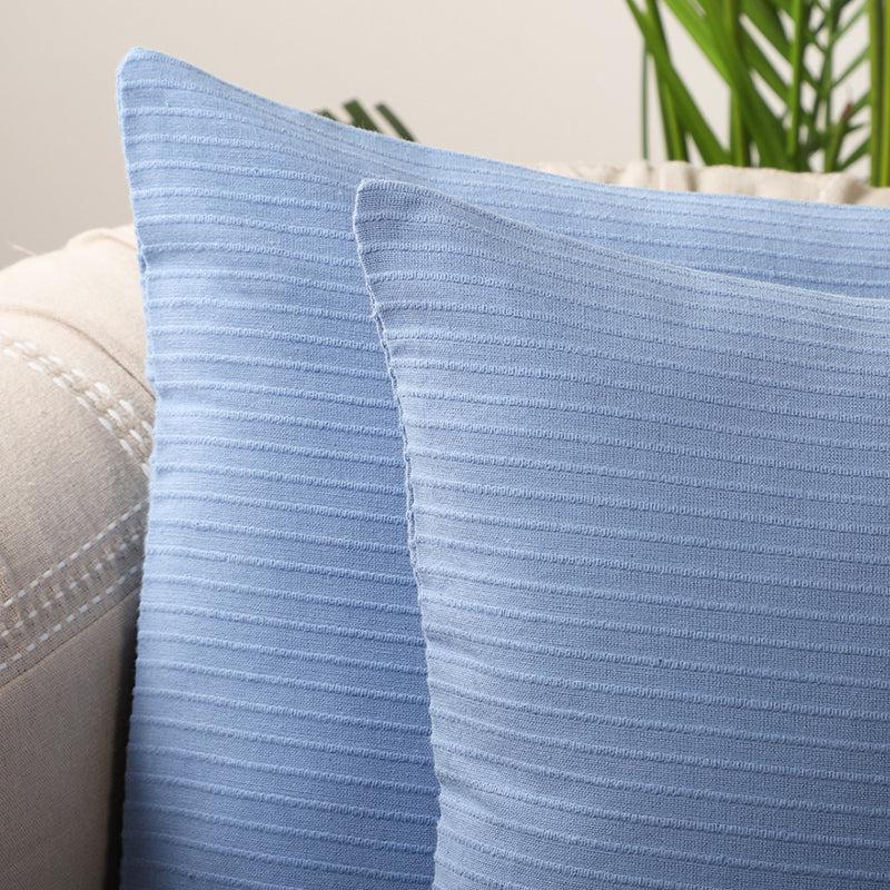 Lost In Lisboa Solid Cotton Cushion Cover (Blue) - Set Of Two media 3