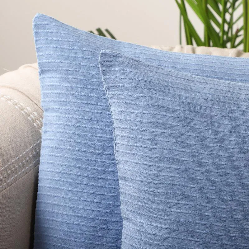 Lost In Lisboa Solid Cotton Cushion Cover (Blue) - Set Of Two media 3