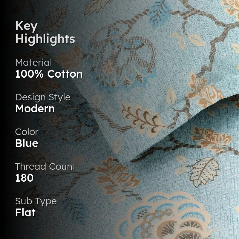 Swayam Light Blue Floral Cotton Bedsheet - 180 TC || Super Soft media 2