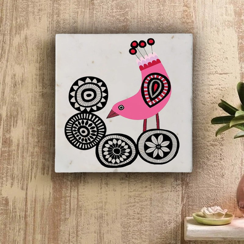 Enigmatic Bird Design Marble Wall Art - 10 Inches