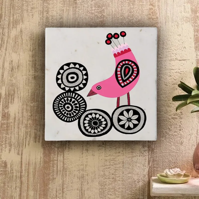 Enigmatic Bird Design Marble Wall Art - 10 Inches media 1