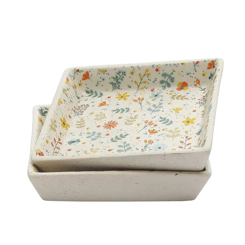 Bloomstone Multicolor Square Stoneware Platter - Set of Two media 3