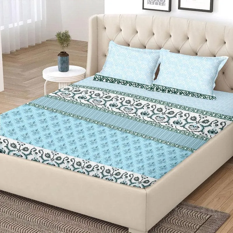 Iris Printed Cotton Bedsheet (Blue) - 120 TC media 3