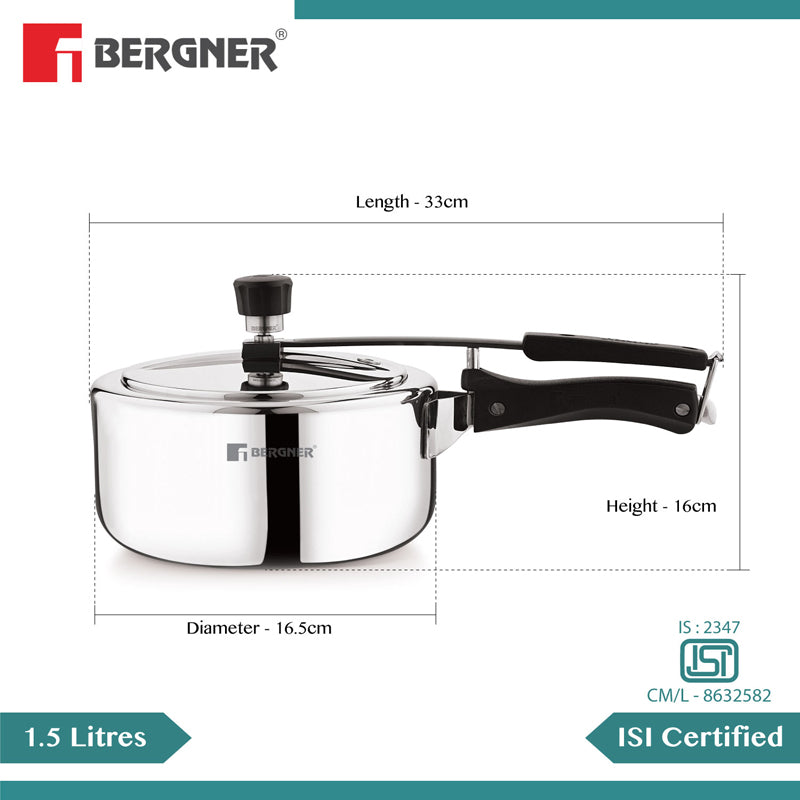 Bergner Stainless Steel Pressure Cooker With Inner Lid - 1500 mL media 8