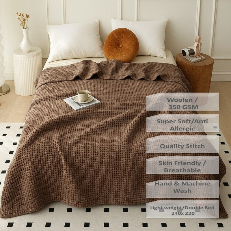 Plushyn Solid Woolen Blanket (Brown) - 350 GSM media 6