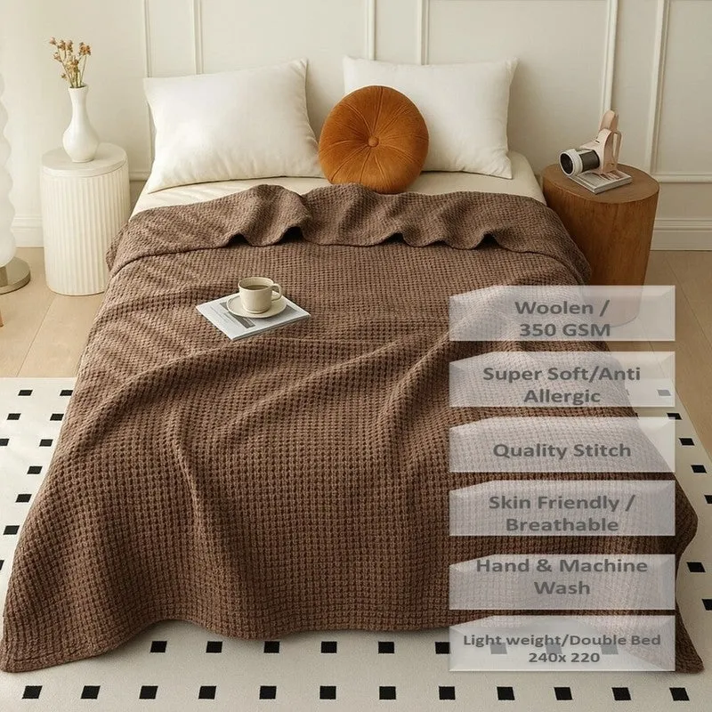 Plushyn Solid Woolen Blanket (Brown) - 350 GSM media 6