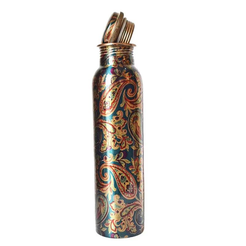 Maaya Ethnic Copper Water Bottle With Glasses (1000 mL/150 mL) - Three Piece Set media 4