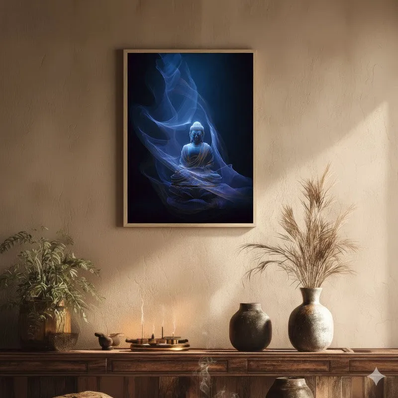 Ethereal Buddha Archival Paper Wall Painting With Brown Frame media 1