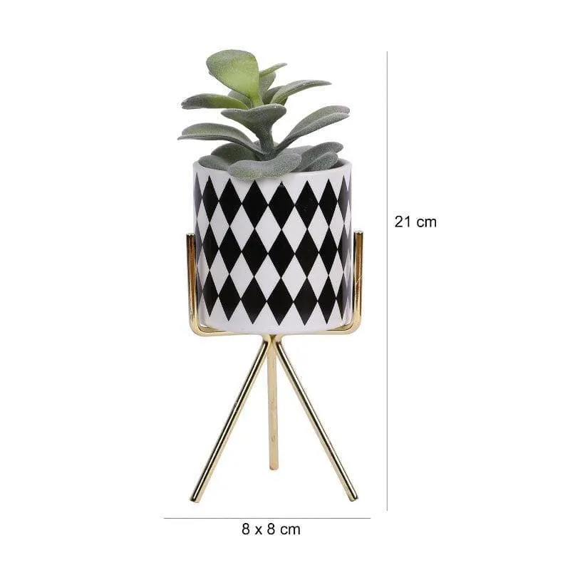 Faux Succulent In Checkered Pot With Tripod - 20 cms media 5