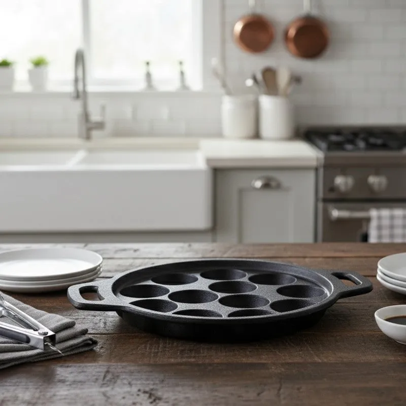 Dotcast Round Cast Iron Paniyaram Pan media 1