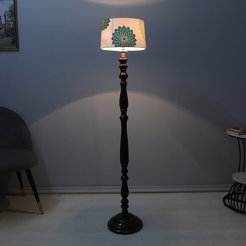 Akari Totem Printed Mango Wood Floor Lamp - Black