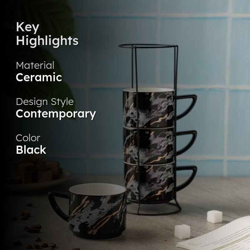 Marble Ceramic Tea Cup (200 mL Each) -  Set of Four media 2