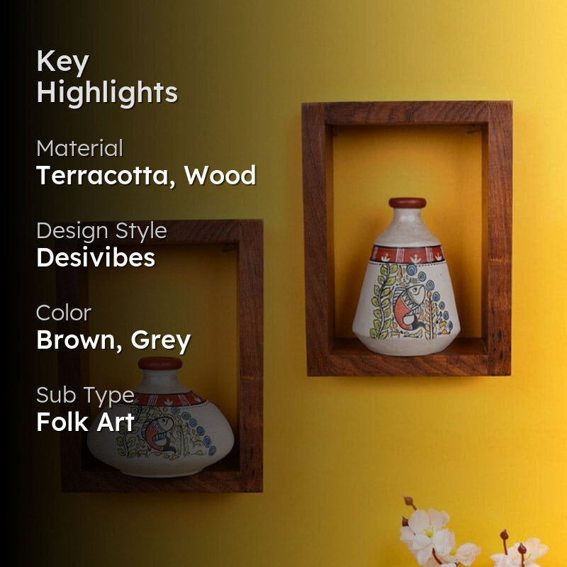 Prabasa Warli Wooden Wall Shelf With Pots - Four Piece Set media 2