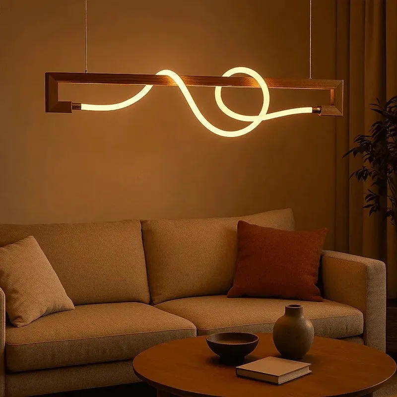 Wave LED Rose Wood Ceiling Lamp media 1